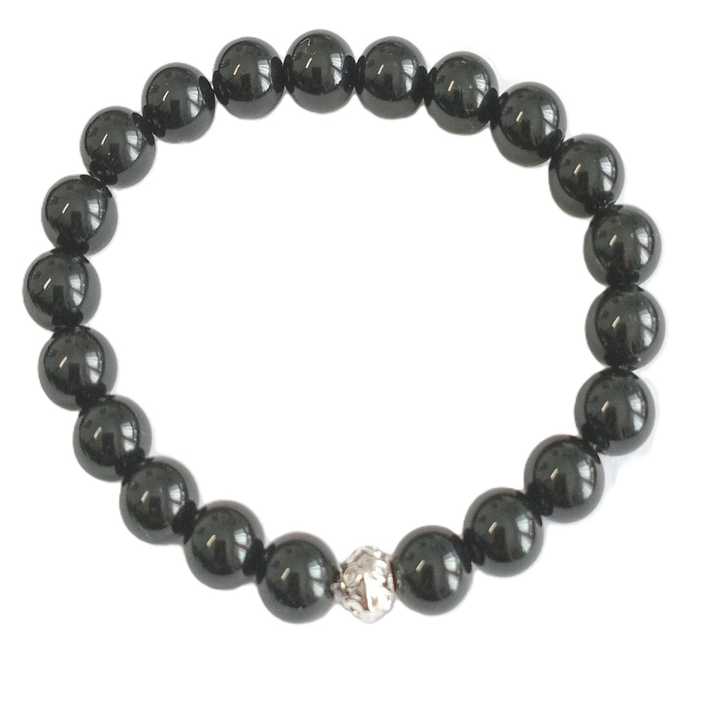 Armband aus schwarzem Obsidian mit Silberperle