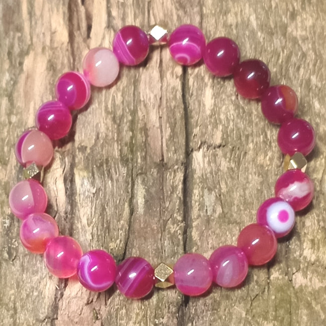 Schönes Armband Band-Achat Fuchsia Gold mit tollem Glanz