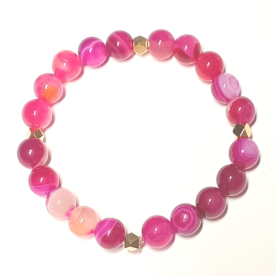 Schönes Armband Band-Achat Fuchsia Gold mit tollem Glanz