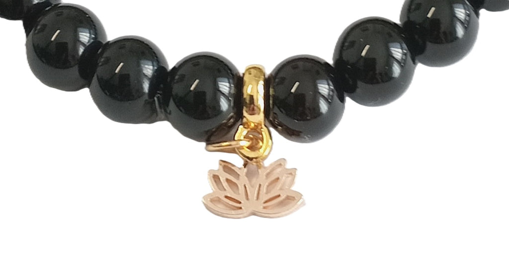 Onyx Armband mit goldener Lotusblüte