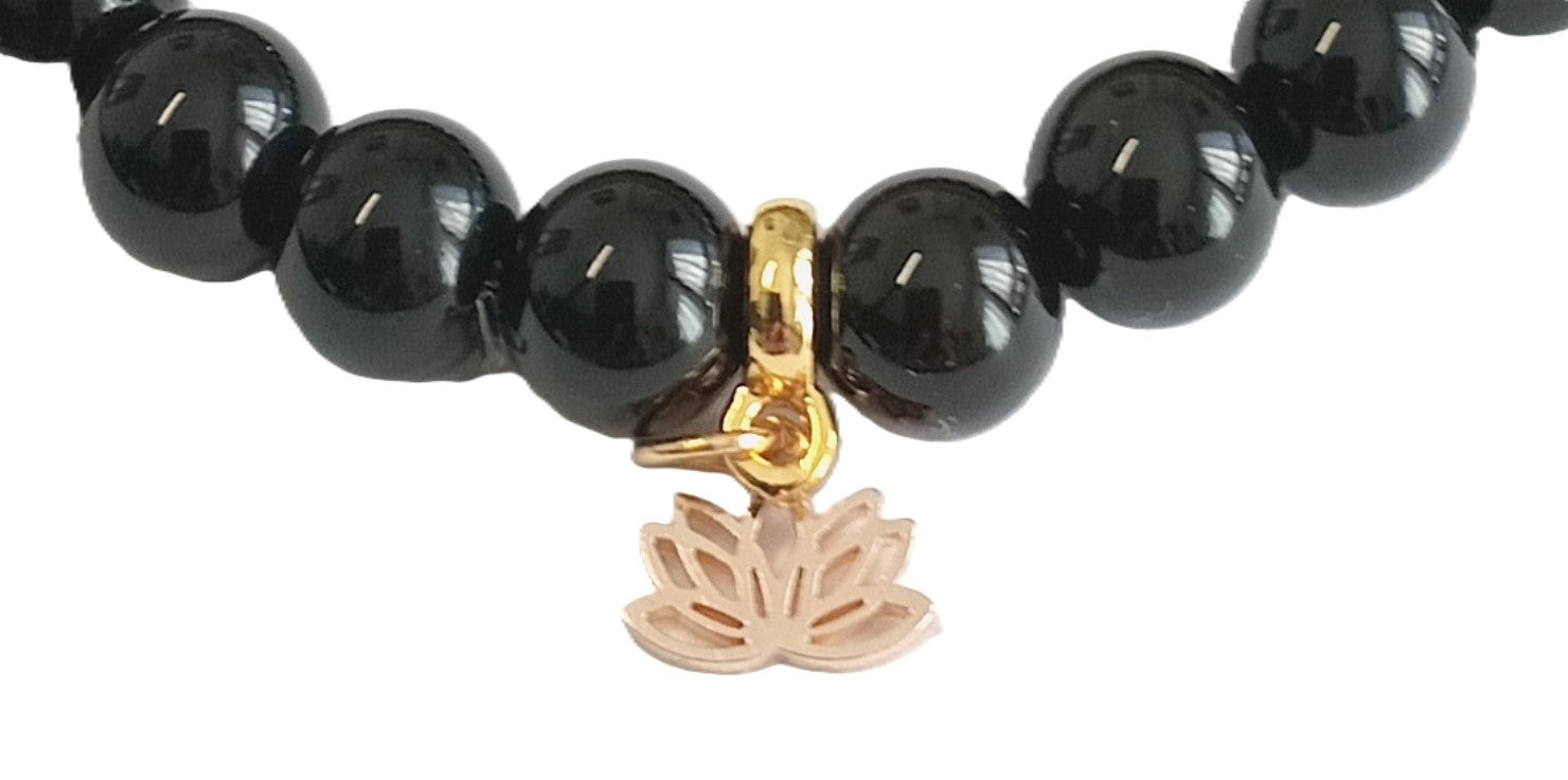 Onyx Armband mit goldener Lotusblüte