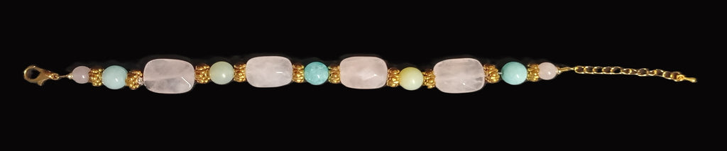 Armkette aus Rosenquarz, Amazonit und Jade mit Goldperlen