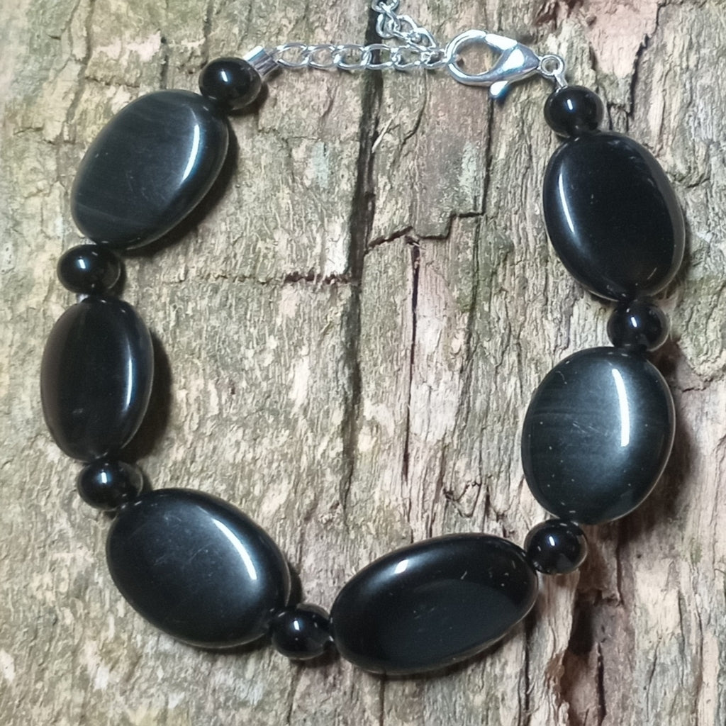Schöne Armkette aus schwarzem geschliffenem Obsidian