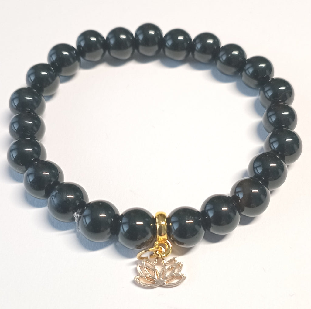 Onyx Armband mit goldener Lotusblüte