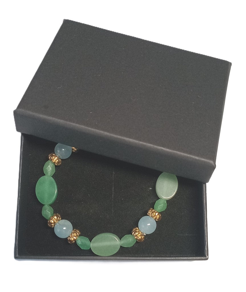 Schönes Armband aus Aventurin und Aquamarin mit Goldperlen