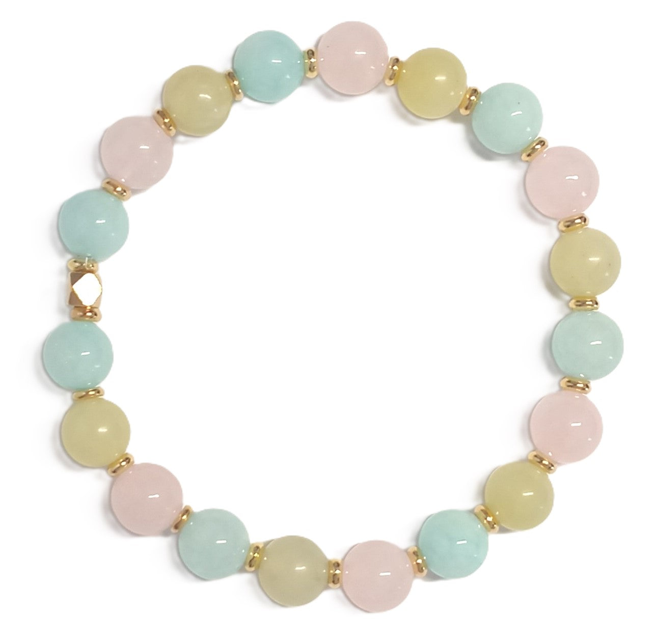 Buntes Amazonit - Armband mit Jade und Rosenquarz und Goldperlen