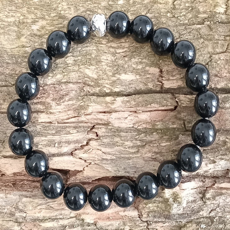 Armband aus schwarzem Obsidian mit Silberperle