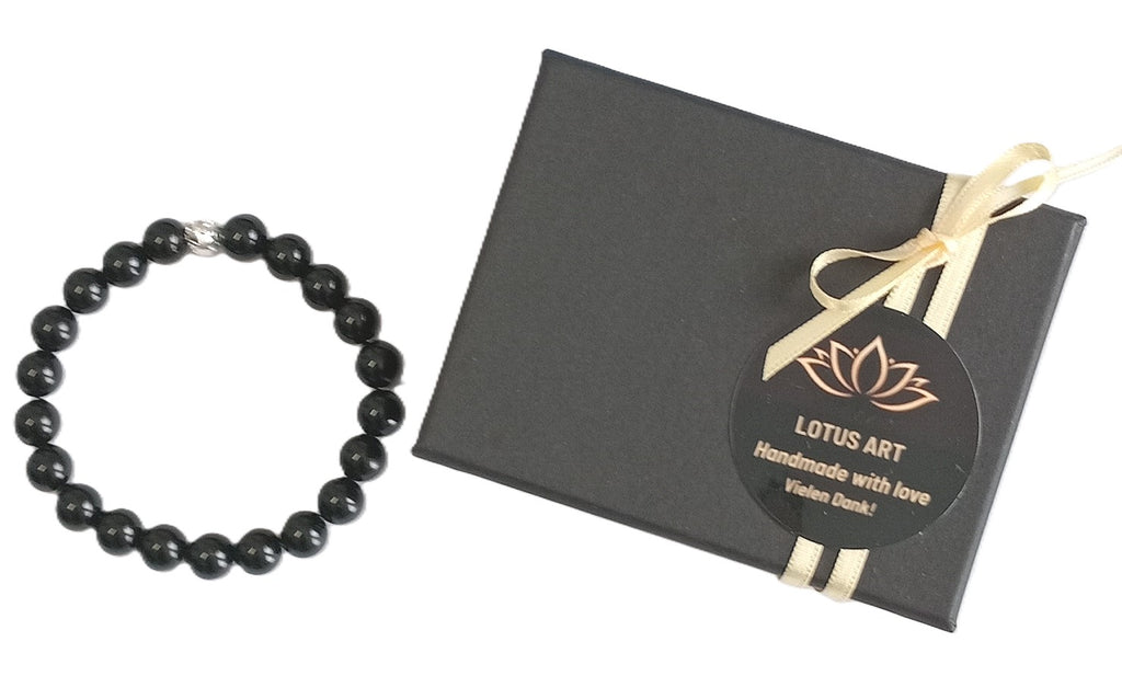 Armband aus schwarzem Obsidian mit Silberperle