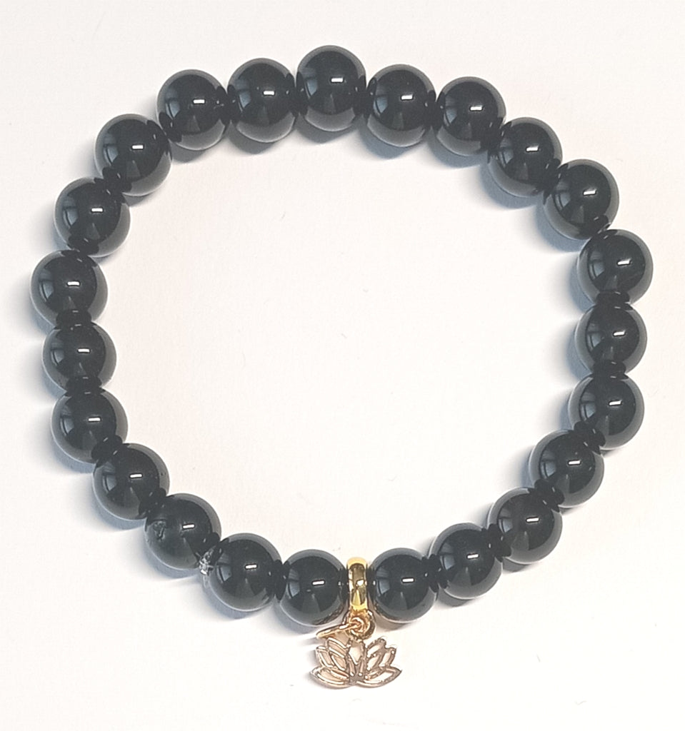 Onyx Armband mit goldener Lotusblüte