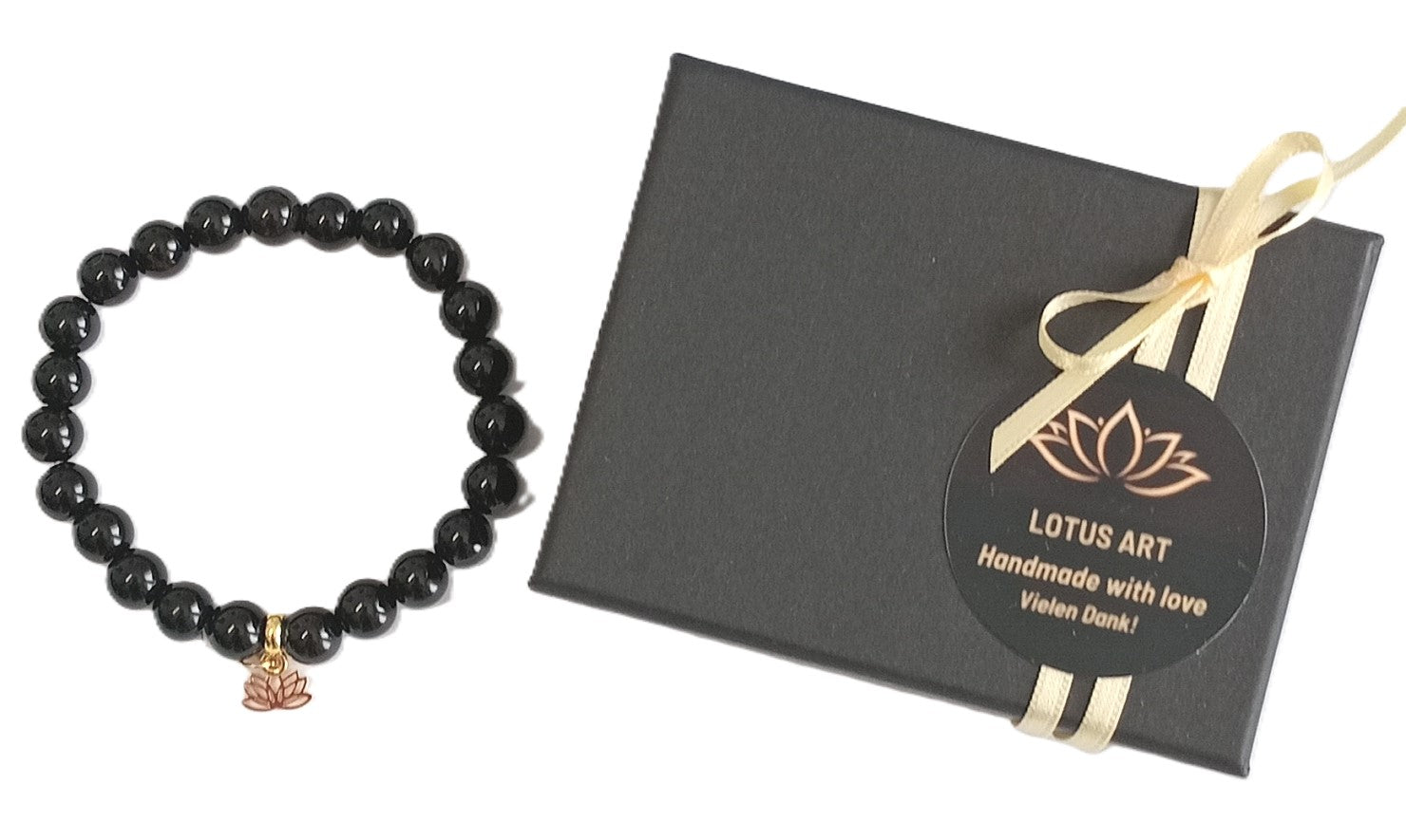 Onyx Armband mit goldener Lotusblüte