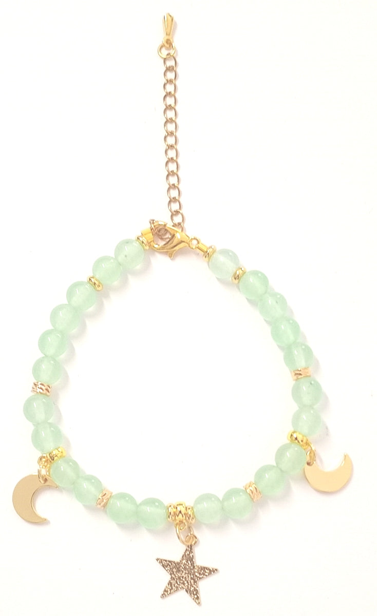 Armkette aus echter Jade mit goldenen Charms