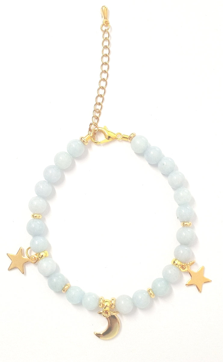 Armkette aus Chalcedon mit goldenen Charms