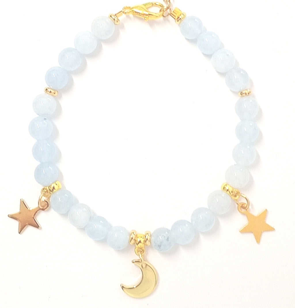 Armkette aus Aquamarin mit goldenen Charms