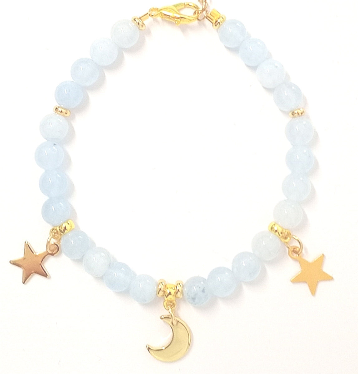 Armkette aus Aquamarin mit goldenen Charms