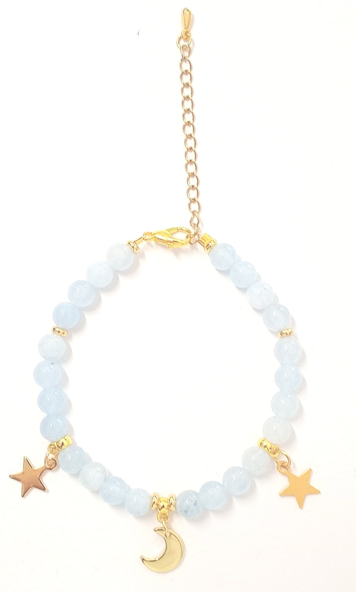 Armkette aus Aquamarin mit goldenen Charms