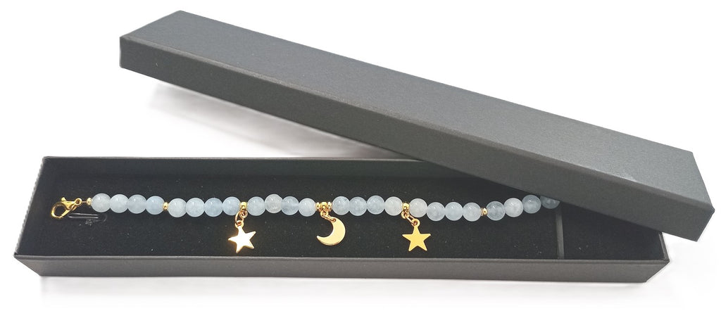 Armkette aus Aquamarin mit goldenen Charms