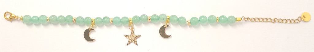 Armkette aus Aventurin mit goldenen Charms