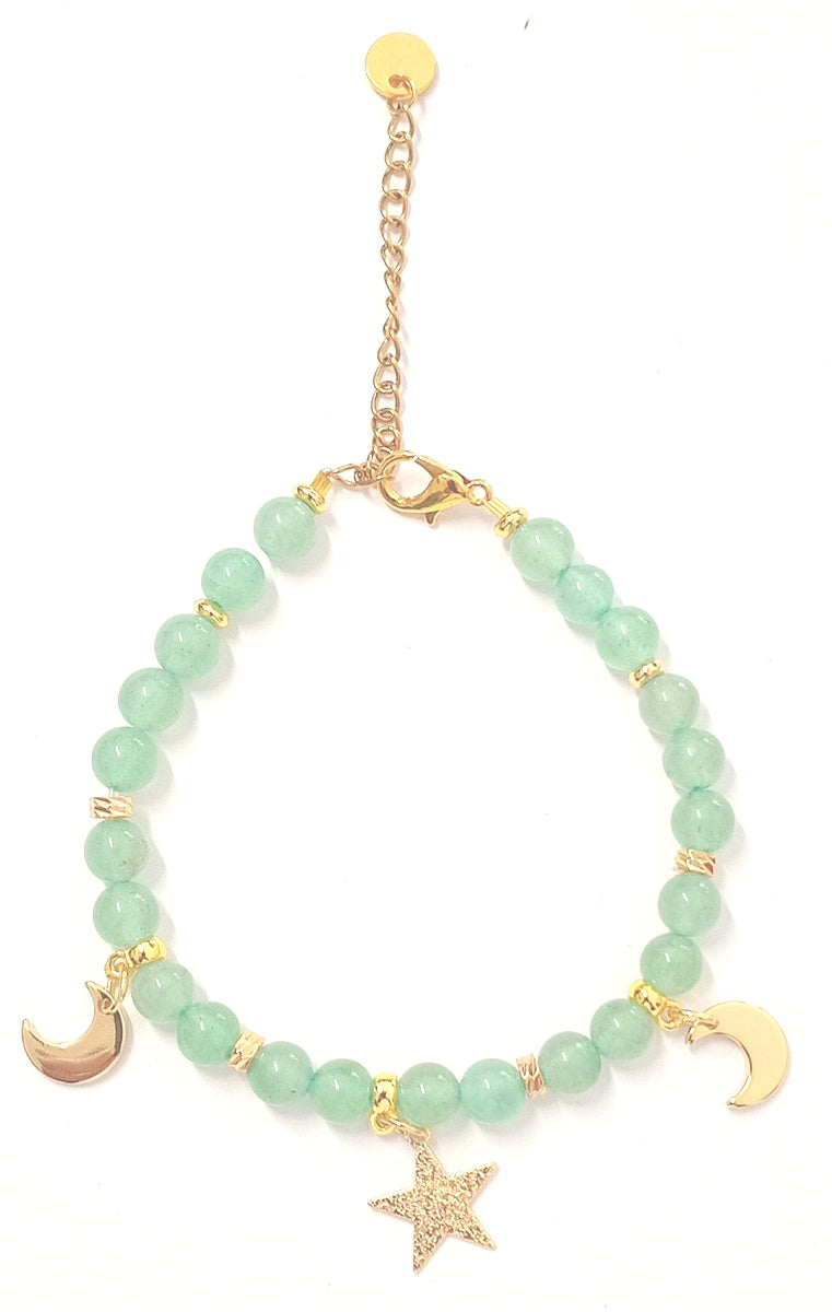 Armkette aus Aventurin mit goldenen Charms