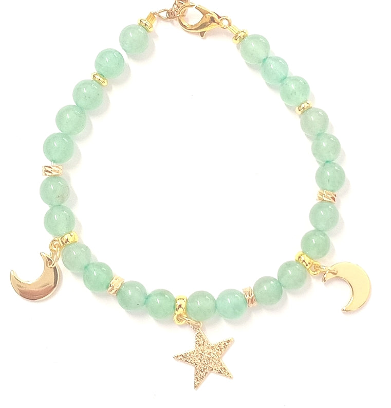 Armkette aus Aventurin mit goldenen Charms