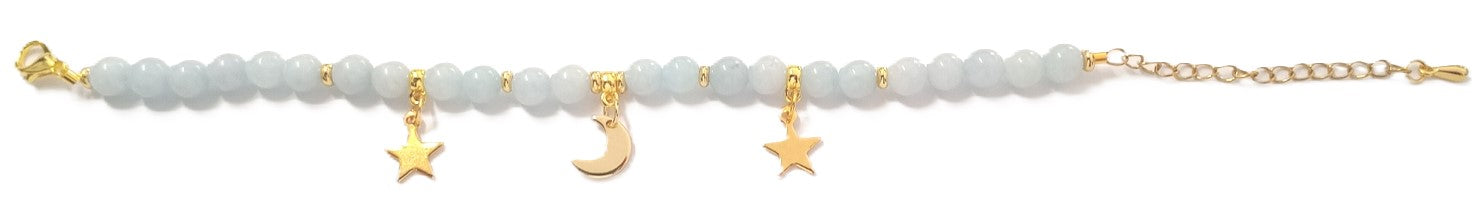 Armkette aus Chalcedon mit goldenen Charms