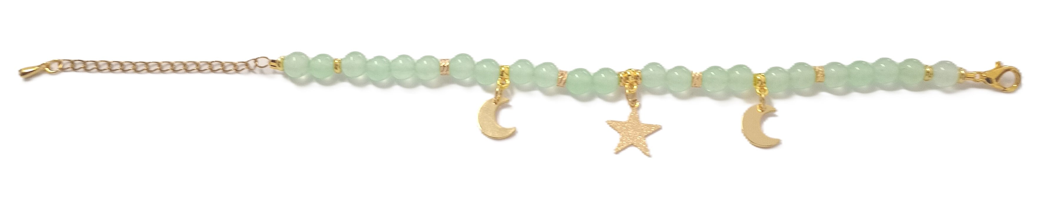 Armkette aus echter Jade mit goldenen Charms