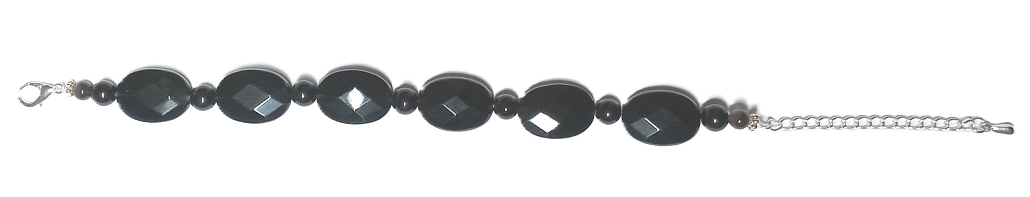 Schöne Armkette aus schwarzem geschliffenem Obsidian mit tollem Glanz
