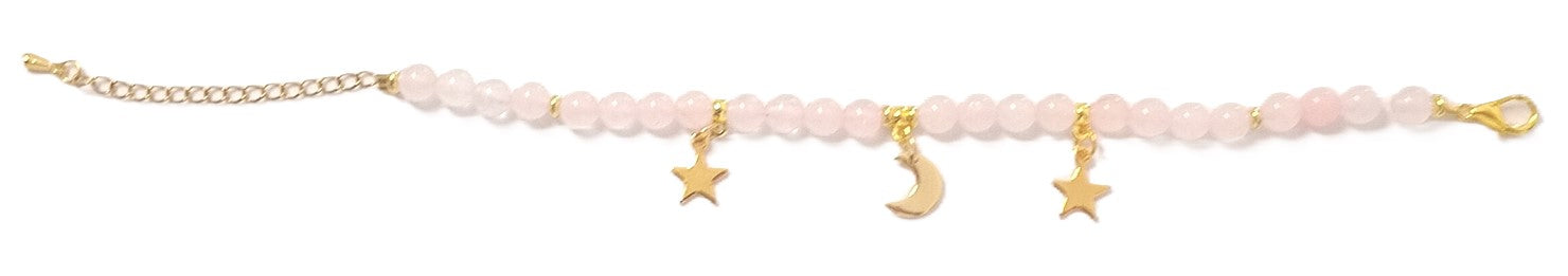 Armkette aus Rosenquarzperlen mit goldenen Charms