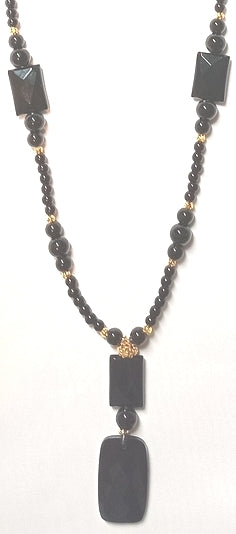 Lange doppelte Halskette aus schwarzem Onyx, doppelt, mit tollem Glanz